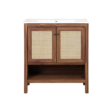 Jasper Rattan Modern Coastal 2-Shelf Bath Vanity Cabinet Only (Sink Basin Not Included)